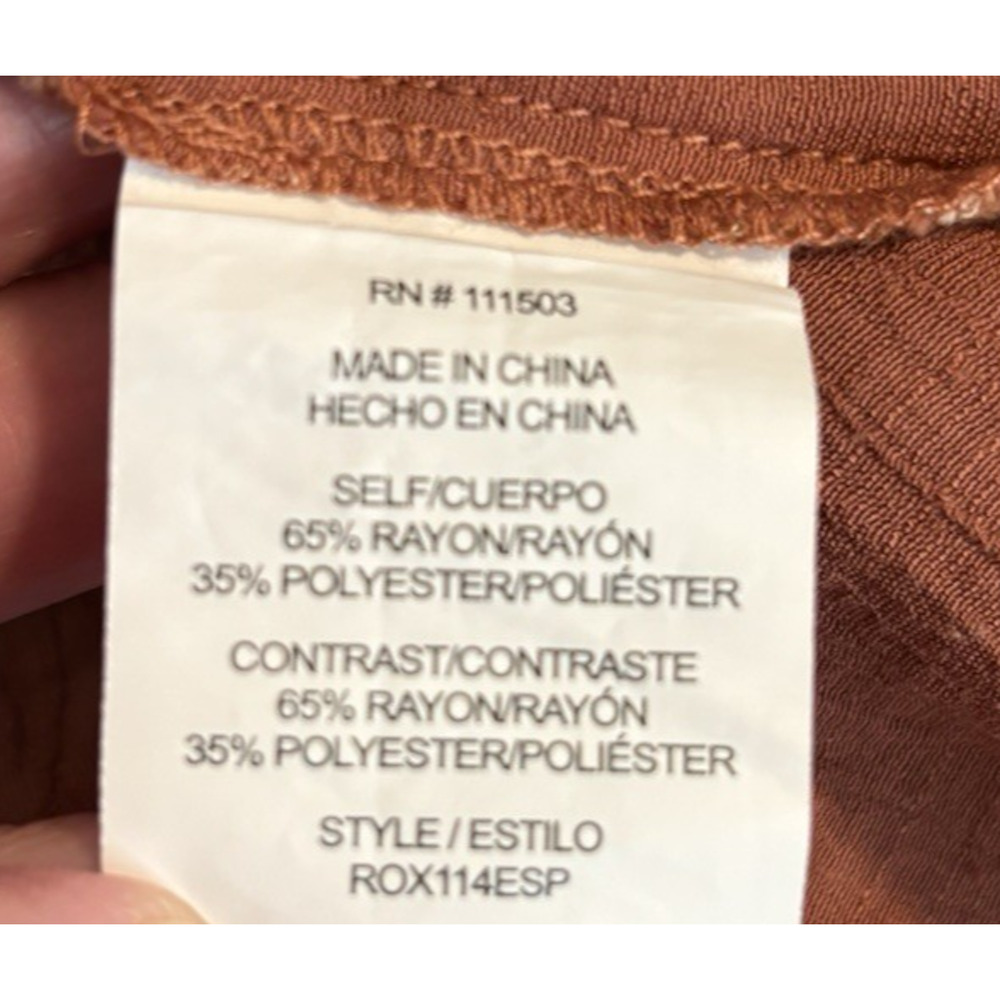 Fig & Flower Rust Brown Embroidered Button-Up Roll-Tab Sleeve Top Petite PXL - Picture 4 of 4